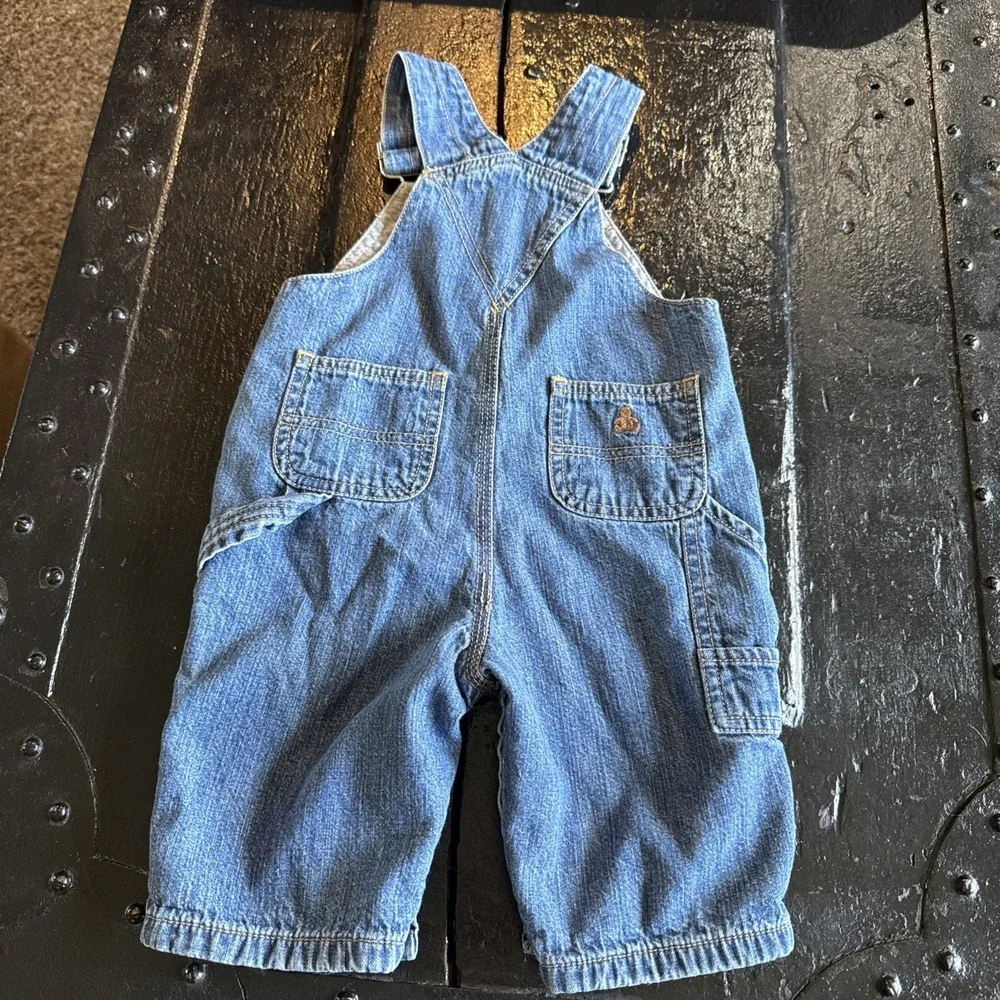 VTG Baby Gap Carpenter Lined Bibs Overalls Denim Jeans 3-6mo Y2K Logo 12/05 Bear
